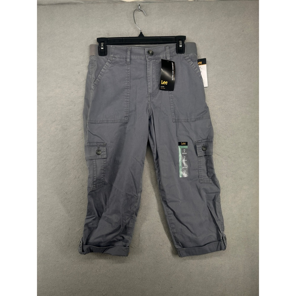 Lee Ultra Lux Comfort Cargo Capri Pants Tech Grey Mid Rise Flex Waistband 4 M